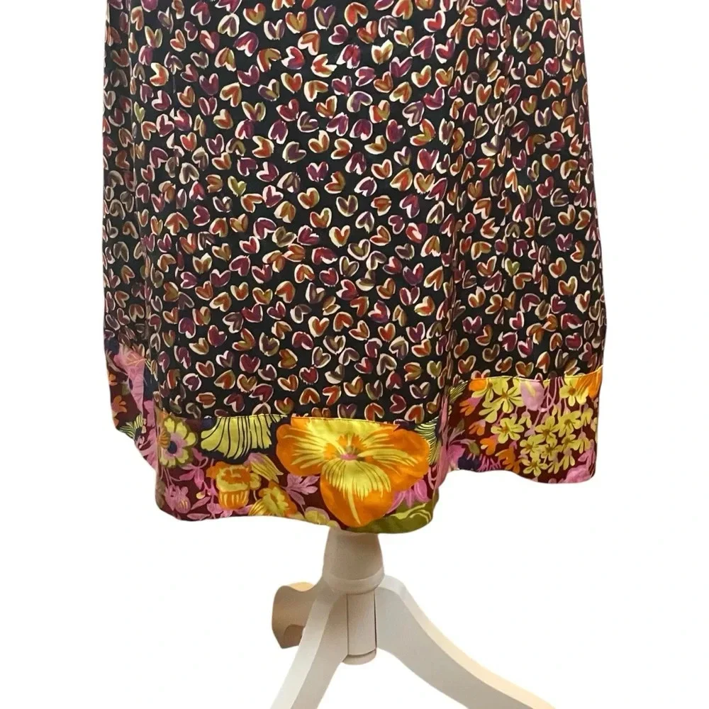 DEMA 100% Silk Hearts Floral Mixed Print Sleeveless Dress Large Party Valentines